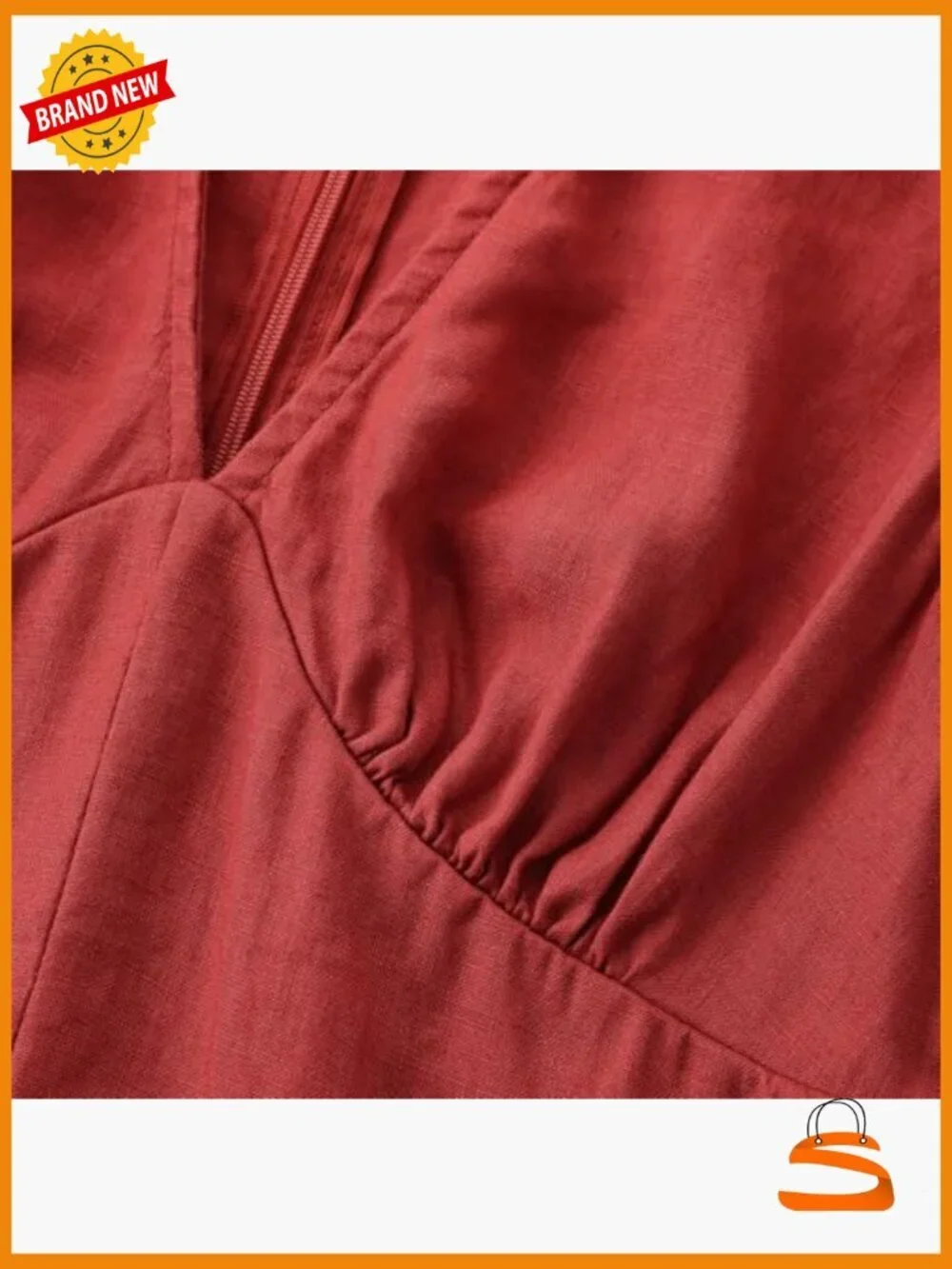 100% Linen Sleeveless Deep V-Neck Mini A-Line Dress with Zipper
